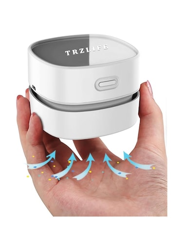TRZLIFE Desk Vacuum Cleaner, Mini Table Vacuum Improved Details Rechargeable More Durable Vac Sucks up Tiny Items Crumbs for Desktop Drawer Countertop Perfect White Elephant Tech Gift