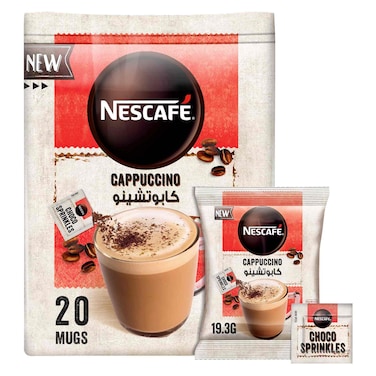 Nescafe Cappuccino Foamy Coffee Mix with Chocolate Sprinkles 20 Sachets, 19.3g