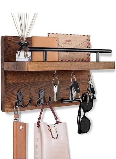 Floating Shelves, Floating Shelf with Hooks Wooden Hanging Rack, Wall Mounted Shelf Wooden Display Shelf, Hanging Shelf for Entrance Wall D&Atilde;&copy;cor, Bathroom Storage, Bedroom, Living Room