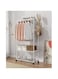Household Supplies Compact Clothing Racks, Wheels can Lock Rolling Clothing Racks, Two Layers of Metal Clothing Hanging Racks, Shoe Racks, White
