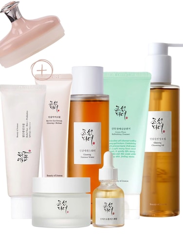 Beauty Of Joseon Optimal Collection For Glowing Skin &amp; Face Scrubber - Cleansing Oil, Cleansing Foam, Essence Water, Revive Eye Serum, Glow Serum, Dynasty Cream, Sunscreen Rice Probiotic SPF50+ PA++++