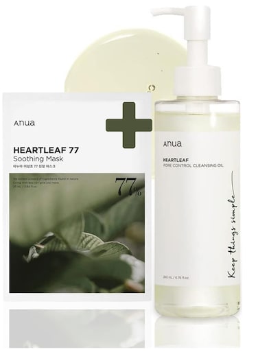 Anua Heartleaf Duo Pack - Pore Control Cleansing Oil 200ml &amp; Soothing Sheet Mask 25ml