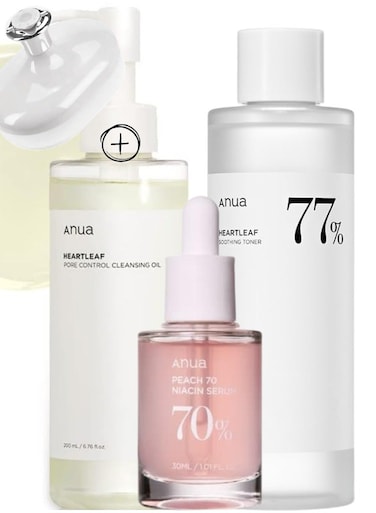 Anua&nbsp;Heartleaf Pore Care And Brightening Skincare Set - Pore Control Cleansing Oil - 77 Soothing Toner - And Peach 70% Niacinamide Serum For Clear - Radiant Skin - Face Scrubber - 480ml