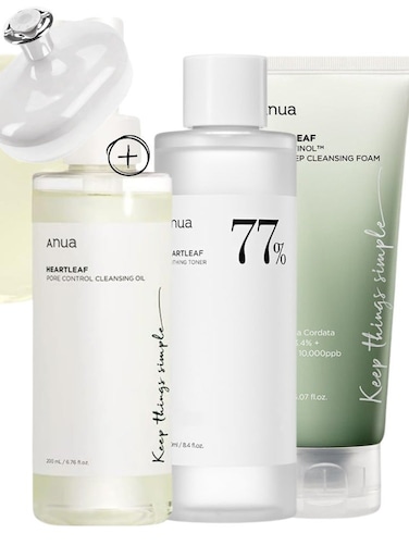 Anua&nbsp;Heartleaf Pore Purifying Skincare Set - Pore Control Cleansing Oil - Quercetinol Deep Cleansing Foam - and 77 Soothing Toner For Clear - Balanced - And Hydrated Skin - Face Scrubber - 600ml