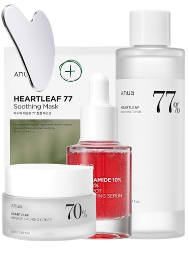 Anua&nbsp;Skincare Essentials Pack - Niacinamide 10% Serum, Heartleaf Soothing Toner, Heartleaf Calming Cream &amp; Premium Face Massager, Hydrating, Pore Minimizing, Skin Brightening, Soothing 330ml