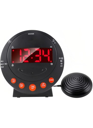 Lancoon Vibrating Digital Alarm Clock with Super Loud Battery Powered Bed Shaker Dual Alarm Adjustable Dimmer Volume Snooze 12/24 Hours for Heavy Sleepers Elders Bedroom Desk