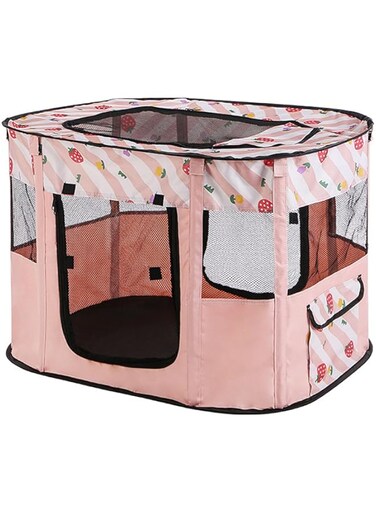 Tazweeq Puppy Dog Playpen Foldable, Portable Foldable Pet Playpen Collapsible Crates Kennel Playpen, Pet Playpen Collapsible Crates Kennel Playpen for Travel playpen Outdoor or Indoor (Medium, Pink)