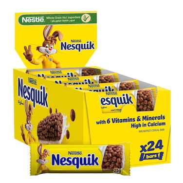 Nesquik Chocolate Breakfast Cereal Bar, 25g Pack of 24