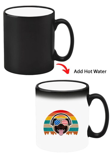 Color Changing Heat Sensitive Ceramic Mug, Image Revealed When HOT Liquid is Added! pug with headphones