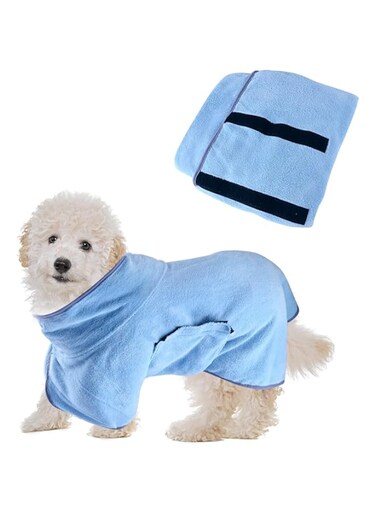Dog Bathrobe, Dog Robes for After Bath, Dog Drying Coat for Small, Medium Dogs Super Absorbent Pet Dog Drying Towel, Adjustable Puppy Bathrobe Soft Dog Hair Drying Bag After Shower, M/50cm, Blue