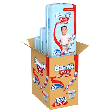 Sanita Bambi Extra Comfort Pants Extra Large Size 5 12-18kg Jumbo Pack 44 Diapers Pack of 3