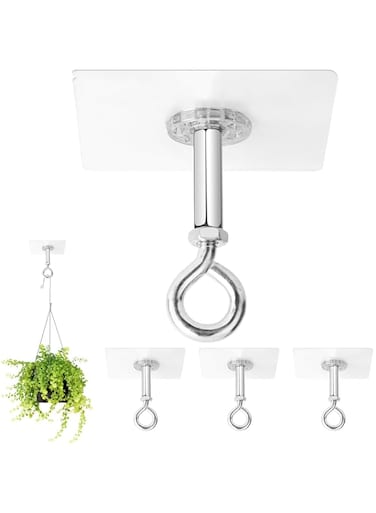 Adhesive Ceiling Hooks 4 Pack, Hold 40lbs, Extra Heavy Duty Adhesive Ceiling Hooks for Hanging Plants, Adhesive Stick On Outdoor Ceiling Hanger, No Drill &amp; No Screw Stainless Steel Sticky Eyes Hooks