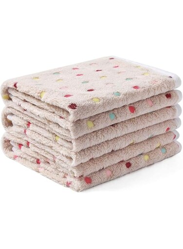 ChicAbode 3 Pcs Dog Blanket, Soft Fluffy Puppy Blanket, Thicken Soft Fleece Blankets Sleep Mat, Warm Sleep Mat for Kitten Puppy and Other Small Animals, 30 x 20.5 Inch, Cute Dot Pattern, Coffee Color