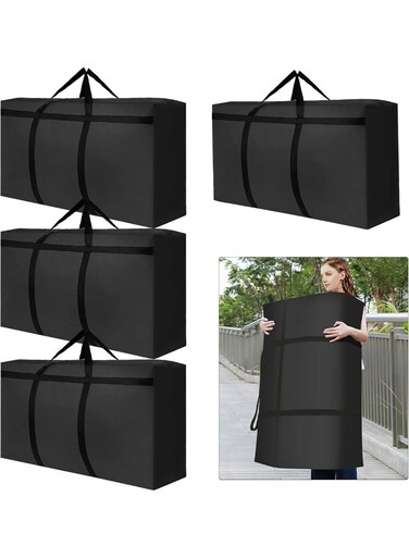 4 Pcs 180L Large Storage Bag, 600D Oxford Moving Bags, Waterproof Jumbo Storage Bags, Space Saving Clothes Storage Laundry Bag with Zips for Moving House, Storage Clothes, Bedding, Duvet Quilt, Blankets (Black)