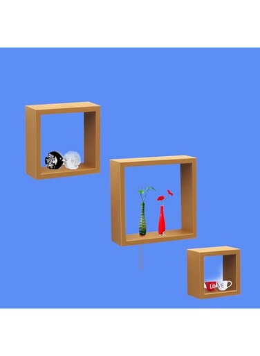 Feelings Wall Floating Shelves_Set of 3 Pieces   Wall Mounted Shelf For Bedroom, Living Room, Bathroom, Home Room Decor - (Golden)