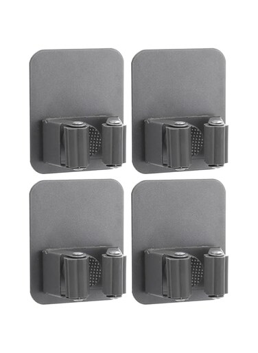 JZS Stainless Wall Mount Holder with Self Adhesive Tape, Brush Broom Gripper Holds, Storage Racks &amp; Organization for Your Home, Kitchen Pan, Garage Bathroom Garden Tool Rack No Drilling 4 Pack,Grey