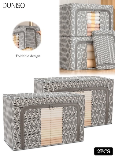 Clothes Storage Box, Oxford Cloth Large Capacity Closet Storage Organizer, Foldable Steel Frame Storage Box with Clear Window and Portable Handle,Waterproof Storage Bins for Bedding, Blankets, Pillows, Toys, Books,Clothes