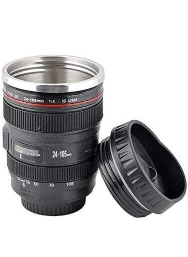Stainless Camera Lens Coffee Mug (24-105mm, Black)