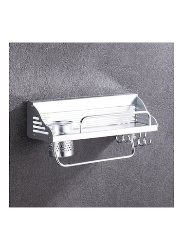 Wall Mounted Storage Rack With Hook And Cup Silver 39x12.5x10cm