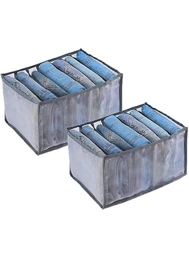 2 PCS Mesh Washable Wardrobe Clothes Organiser with Dividers l 7 Grids Washable Wardrobe Organizer for Space Saving l Strong Foldable Clothes Organizer for T-shirt, Jeans Legging, Skirts, Kid Clothes