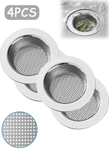 4 Pcs Stainless Steel Anti-clogging Kitchen Sink Strainer Removable Reusable Drain Covers with Large Wide Rim, Ideal for Kitchen Bathroom and Utility Sink Drain Protection