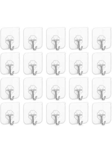 20 pcs Adhesive Hooks Heavy Duty Wall Hooks 8kg (Max) Self Adhesive Hook Bathroom strong viscose hook seamless transparent hook nail free stick clothes magic Force hook