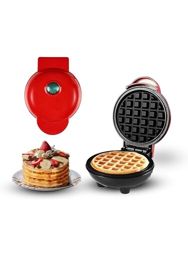 JiaHotion 4" Mini Waffle Maker - Made With Premium Quality Plastic &amp; Non-Stick Coating - Small Pancake Maker For Brownies, Cookies, Quesadillas, Calzones, Hash Browns and Other Foods