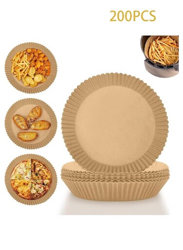 Fryer Disposable Paper Liner, 200 PCS Non-stick Disposable Air Fryer Liners, Parchment Paper for Air Fryer Oil-Proof Water-proof Food Grade Liner for Baking Roasting Microwave (6.3 Inch, Natural)