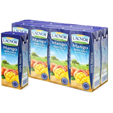 Lacnor No Sugar Added Mango Juice, 180ml Pack of 8