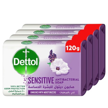 Dettol Sensitive Bar Soap, Lavender &amp; White Musk Scent, 120g Pack of 4