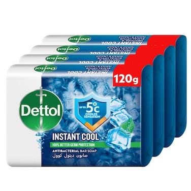 Dettol Cool Bar Soap, Menthol &amp; Eucalyptus Scent, 120g Pack of 4