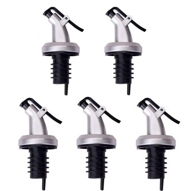 And Olive Oil Vinegar Bottle Pourer Stainless Steel Tapered Stopper Spout Silver/Black 17cm