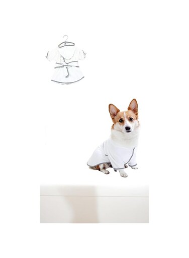 Sweet seven Dog Bathrobe - Microfiber Fast Drying Hooded Bath Towel for Puppy, Small, Medium, Large Dog, Cat (White, Size L)