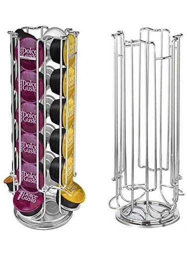 Rotating Countertop Coffee Capsule Holder for 24 Dolce Gusto Pods Storage Rack Silver 12cm