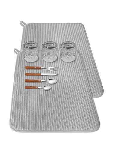 Xuyyicao 2 Pack Large Dish Drying Mat for Kitchen Counter,24*17 inch Microfiber Absorbent Dish Drainer,Large Size Dish Drying Pad for Countertops,Draining Racks,Sinks(Gray)