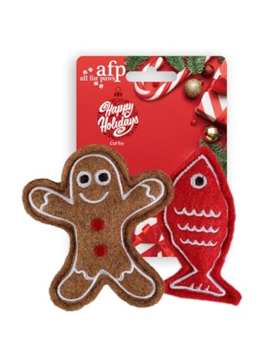All For Paws Happy Holiday - 2 pack Gingerbread Man &amp; Fish