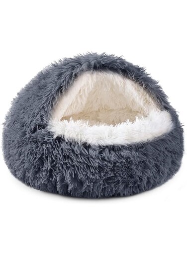 NOYAL Round Hooded Donut Dog Bed for Small &amp; Medium Pets - Plush Fluffy Anti-Anxiety Cat Cave Bed with Cover