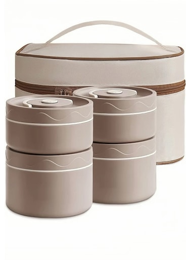 Yon 4 Separate Stackable Lunch Container for Adult Kids Men Women, Stainless Steel Bento Box Adult Lunch Box, Portable Insulated Food Lunch Container Set with Thermal Lunch Box, Brown
