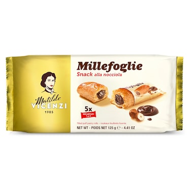 Vicenzi Millefoglie Hazelnut Cream Filled Puff Pastry Rolls, 125g