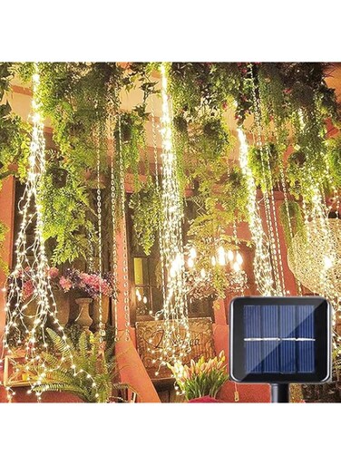 200LED Upgrade Solar Fairy Lights Outdoor Waterproof,10 Strand Solar Bunch Lights with 8 Flashing Modes Solar Waterfall Lights, Solar Watering Can Lights Garden Tent String Light (200LED, Warm white)