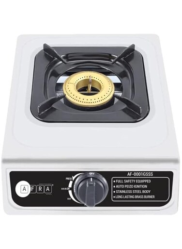 AFRA Single Burner Gas Stove, Compact Design, Cast Iron Burner, Enamel Pan Support, Stainless Steel Surface, G-MARK, ESMA, ROHS, and CB Certified, AF-0001GSSS 2 years warranty