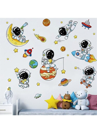 Lovely Astronauts and Planet Wall Decals, Universe and Stars Wall Sticker, Space Art Wall Clings, Removable Vinyl Stickers For Nursery, Living Room, Bedroom, TV Sofa Background Decoration Murals