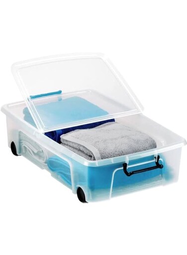 Strata, Made In UK, Plastic Underbed Storage Box With Wheels, Storage Box With Lid And Handle, 35 Liters- 69.5 L X 45.5 W X 18 H Cm, XW696