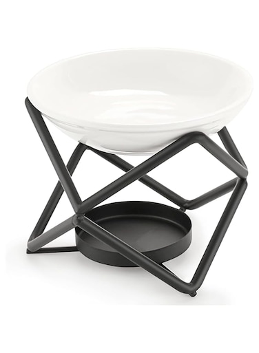 Joyzzz Essential Oil Burner, Exquisite and Romantic Metal Oil Burner Wax Warmer, Ceramic Fragrance Warmer for Fragrant Oil, Aromatherapy Tealight Wax Warmer for Home Bedroom Decoration (Black)