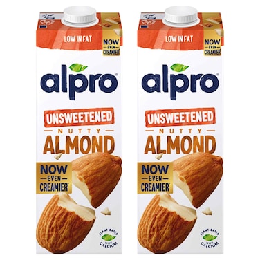 Alpro Almond Unsweetened Drink, 100% Plant-Based, Lactose Free  1L Pack of 2