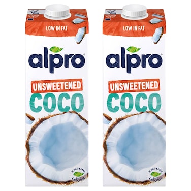 Alpro Coconut Unsweetened Drink, 100% Plant-Based, Lactose Free  1L Pack of 2