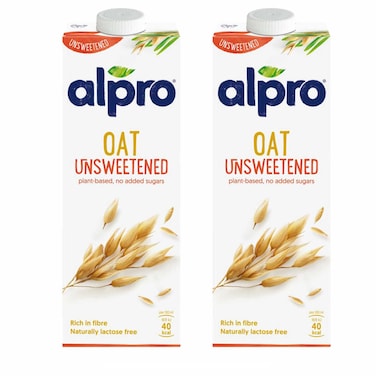 Alpro Oat Unsweetened Drink, 100% Plant-Based, Lactose Free  1L  Pack of 2