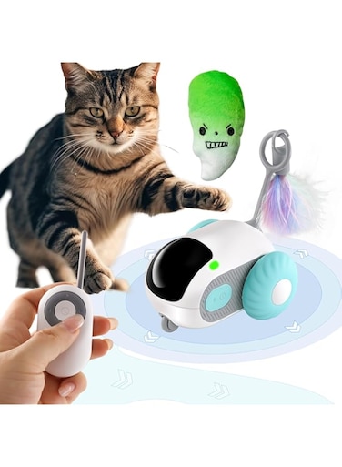 HYH Interactive Cat Toy with Remote Control, Automatic Obstacle Avoidance Operation, 360 &deg; Tumbling Cat Toy Car, Cat Chasing Car with Feathers