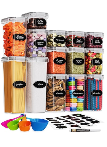 14 Pcs Food Storage Containers With Lids for Kitchen Organization Plastic Kitchen Storage Containers for Pantry Organization and Storage Cereal Rice Pasta Flour and Sugar Containers