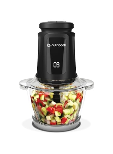Nutricook All-purpose Glass Chopper &amp; Mincer, 1.2L with 4 SS Blade detachable System, easy to clean, Pulse speed for precision, Ice Crushing, Anti Slip ring, 2 Yr Warranty, 500 W, NC-CH1200 Black
